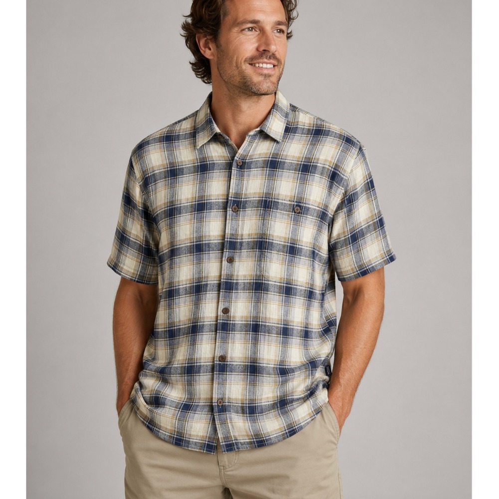 Patagonia Seersucker Organic Cotton Short Sleeve Plaid Shirt XL Gorpcore Outdoor